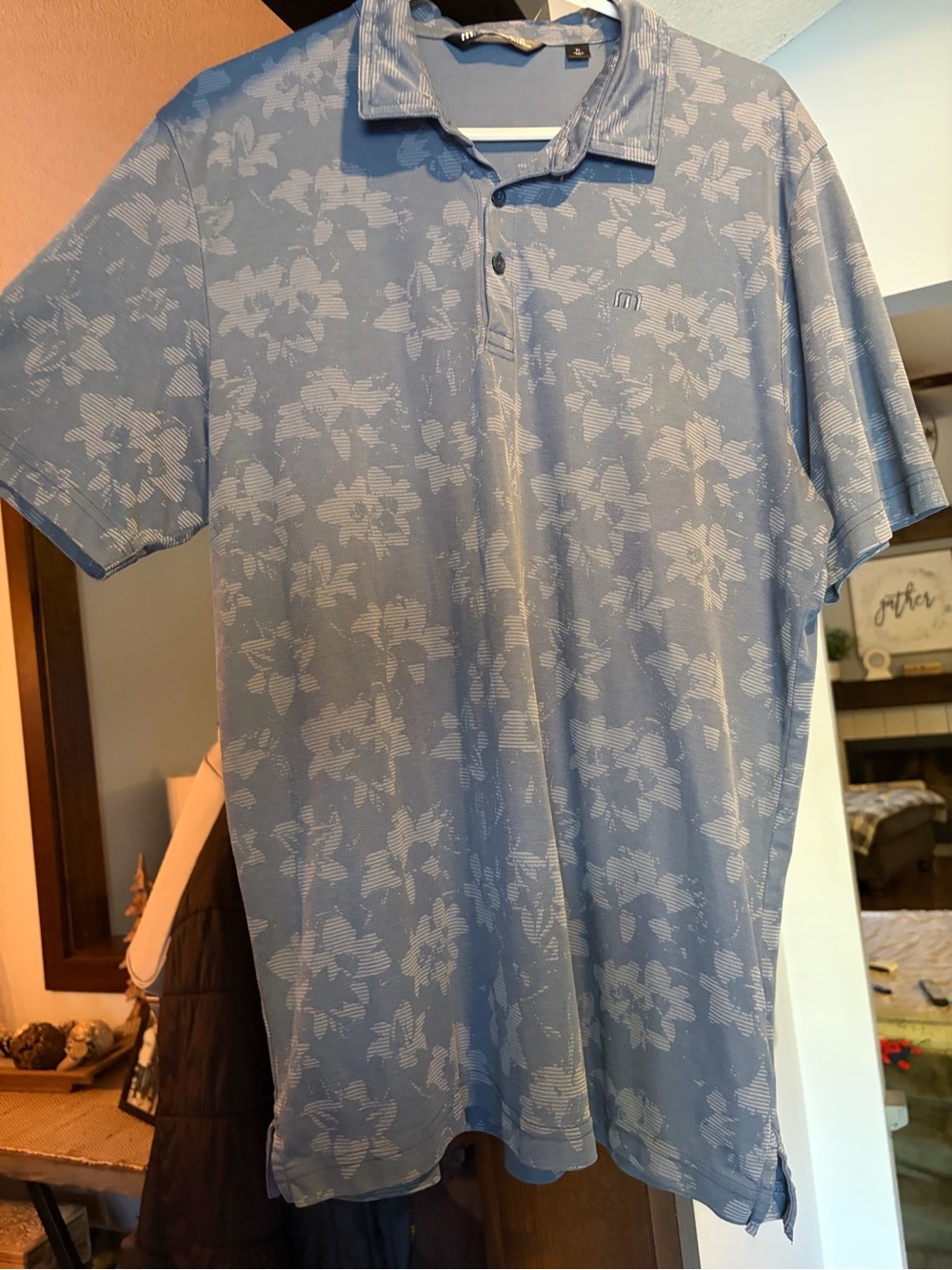 Travis Mathew Light Blue Floral Performance Polo